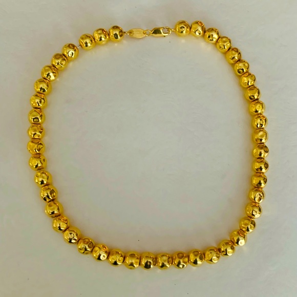 Shiny gold plated real silver necklace large size hand hammered silver balls - Picture 3 of 6
